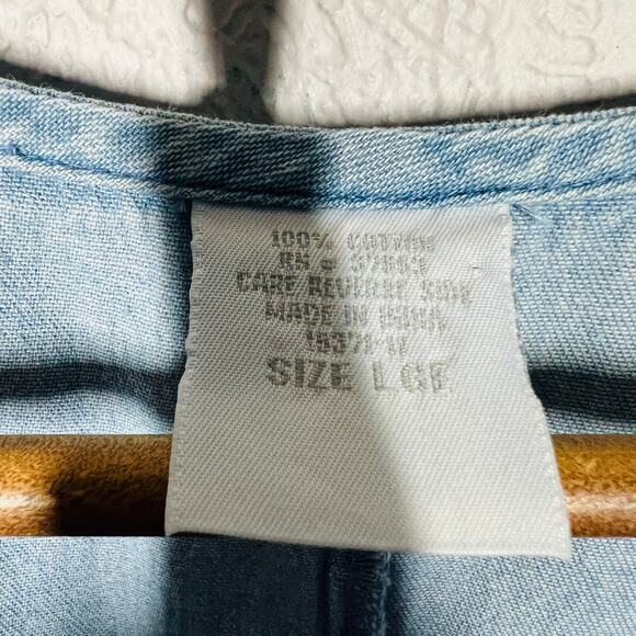 Vintage Chambray EMbroidered Butterfly Dress Modest Ankle - L - Picture 5 of 5